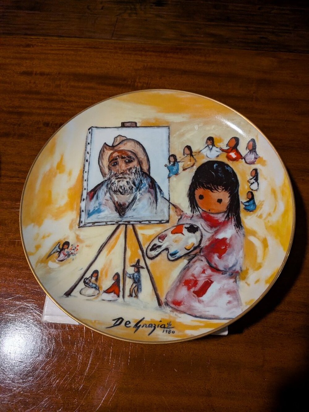 1984 DeGrazia Collector Plate Little Girl Paints De Grazia Self Portrait vintage